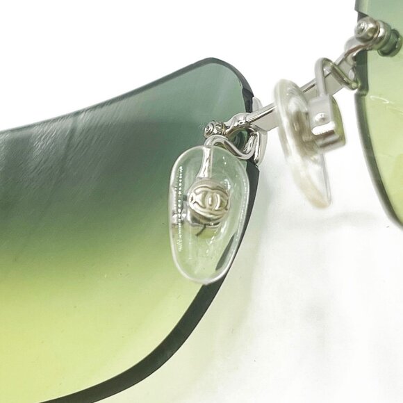 💚 RARE Chanel Vintage Sunglasses Rhinestone CC Logo Rimless Gradient Green Tint - Picture 8 of 11